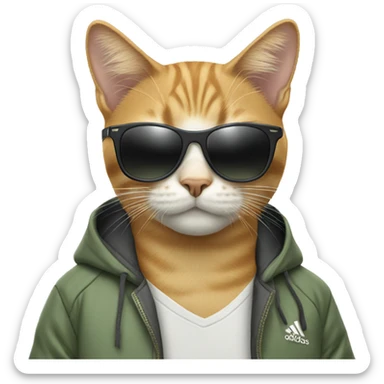 cat wearing jaket adidas with sunglasses sticker