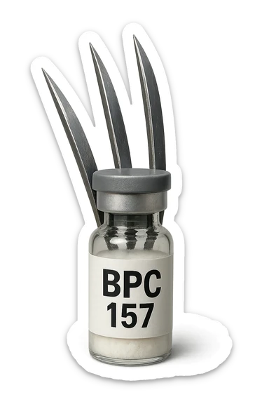 fiala medica con la scritta "BPC 157" SULL'ETICHETTA E GLI ARTIGLI DI WOLVERINE CHE SPUNTANO DA DIETRO sticker