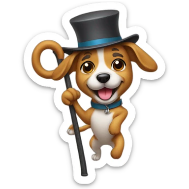 dog dancing with a cane and a hat on sticker