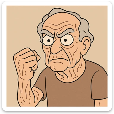 an elderly wrinkled white fist, cartoon style sticker