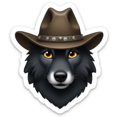 A black wolf head wearing a cowboy hat sticker