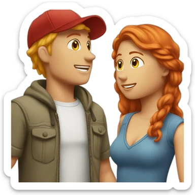 couple boy blond with cap and woman redhair sticker
