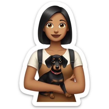 black collarbone length haircut girl holding a black and tan dachshund  sticker