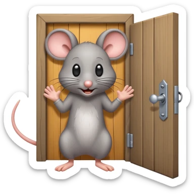 Scared Mouse open Little Door in the wall sticker