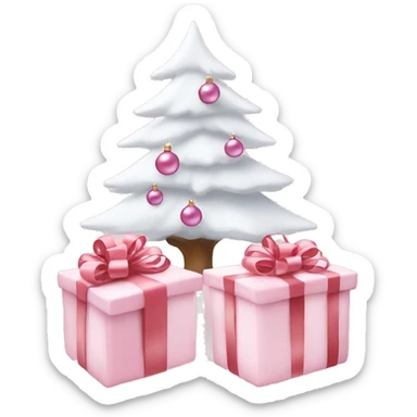 Light pink Christmas gifts under a white Christmas tree  sticker