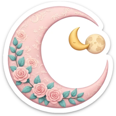 Rosy romantic pastel crescent damask moon sticker