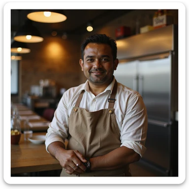 An Indian restaurant owner sticker