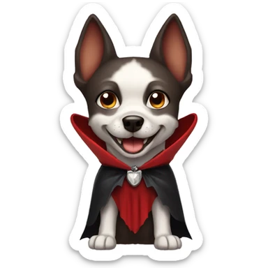 dog vampire with cape that shows canine teeth sticker