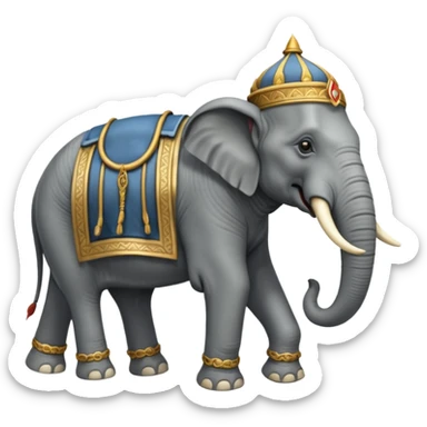 An emoji of a fierce Carthaginian war elephant with tusks and a howdah on its back. sticker