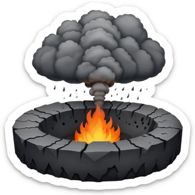 A smoking crater releasing dark ash clouds. sticker