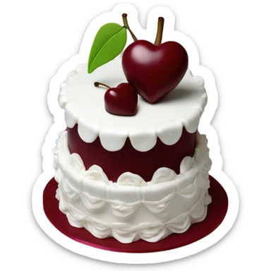Cherry vintage trendy burgundy ruffled frosting and white heart shaped cake 1 layer  sticker