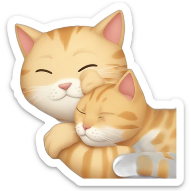asian cat snuggeling blonde boyfriend cat in bed for sleep sticker