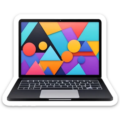 framed digital laptop artwork with abstract vector shapes inside sticker