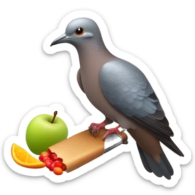 Passenger pigeon eating fruit chews while holding a knife  sticker
