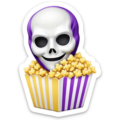 Glitter purple and yellow popcorn with ghostface mask in packaging sticker