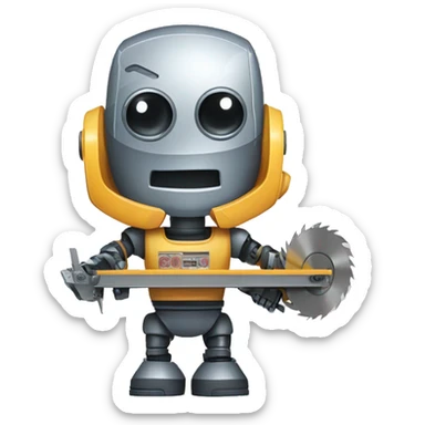 a robot with a circular saw sticker