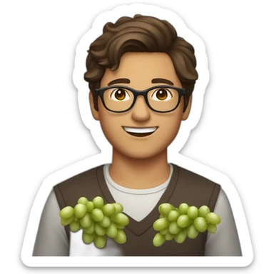 brown haired young and hertless men with glasses, throwing grapes sticker
