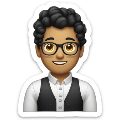 a Boy with black hair and curlers, and with glasses on sticker