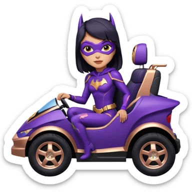 Hot full size real-appearance racing action Darkness BatGirl’s midnight-purple tight outfit sixty’s tv show 1992 stealth retro cat burglar sporty petite off-road pursuit mobile cruiser car rose gold accents (black hair,reclined and relaxed seating position and attitude) sticker