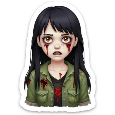 girl zombie with black long hair and bangs sticker