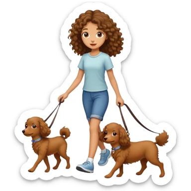 A long-haired girl walking a small brown curly dog sticker