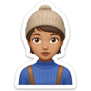 Girl pixiecut Hair Brown knitted wool cap piece of clothing sticker