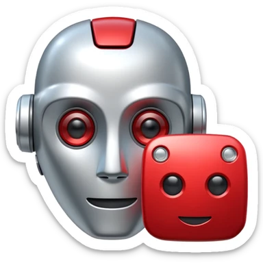 robot head next to a video play button sticker