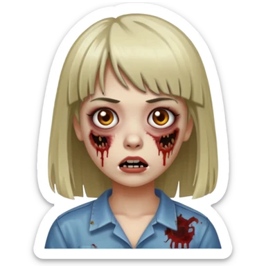 me faça uma garota zumbi de franja com cabelo médio liso versão emoji do ios sticker