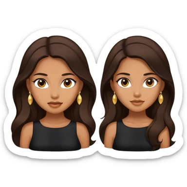 Beautiful woman,cute, long dark brown hair in dark dress with gold earrings sticker