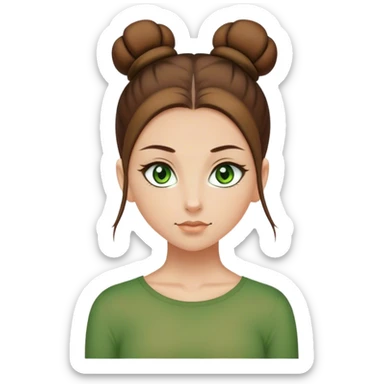 green eyed girl with brown top bun sticker