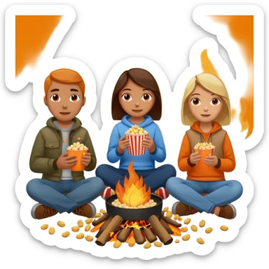 Born fire and people sitting beside born fire on chairs. Born fire is in the centre. People should be eating peanuts and popcorn. sticker