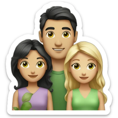 “A family with a man having black hair and Asian black eyes, and a woman with blonde hair and green eyes, and a daughter with brown hair.” sticker
