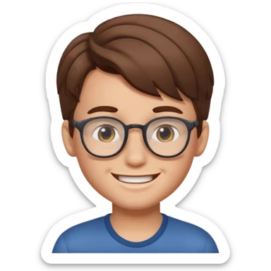 un ragazzo con gli occhiali e capelli in avanti e marroni che fa l'occhiolino ed è felice sticker