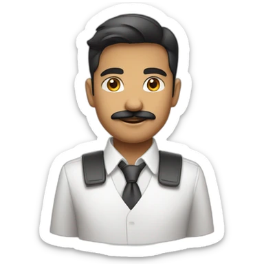 indian white tone boy as a Businessman in plain white shirt with sleeve up and mustach sticker