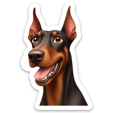 Red and brown Doberman without cropped ears face facing front happy expression  sticker