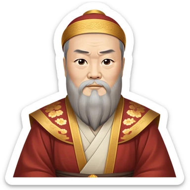 Cinematic Realistic Confucius Portrait Emoji, depicted as a wise ancient philosopher in traditional robes with a serene, contemplative expression, rendered with soft timeless textures and harmonious natural lighting that captures his enduring wisdom. sticker