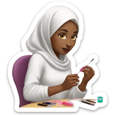 Cute-Muslim-girl-painting-her-nails-with-nail polish sticker