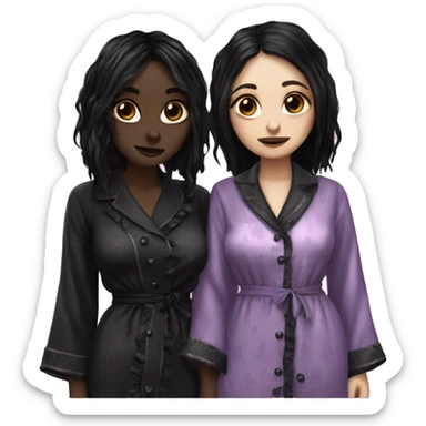 two goth women wearing cute pajamas, beautiful, aesthetic  sticker