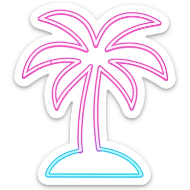 Neon palm tree icon, inspired by GTA Vice City, light pink and blue, 80s retro, glowing neon sticker