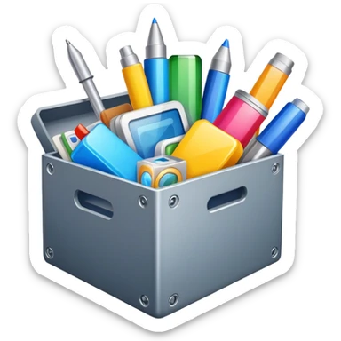 Box full of desktop objects  sticker