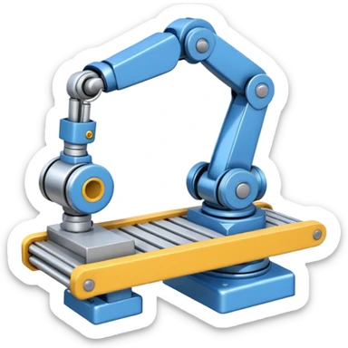 robot arm which is picking blue block on conveyor belt sticker