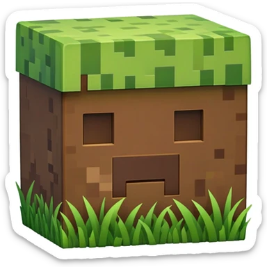 Minecraft grass block, square shape, brown and green, smooth sticker