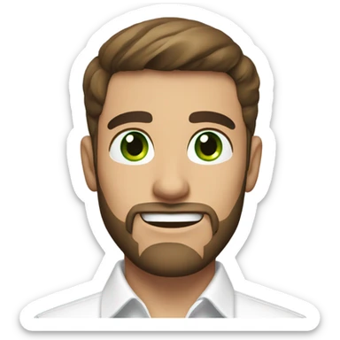 handsome optimist oval head brunette man and beard green eyes wearing white button down shirt  sticker