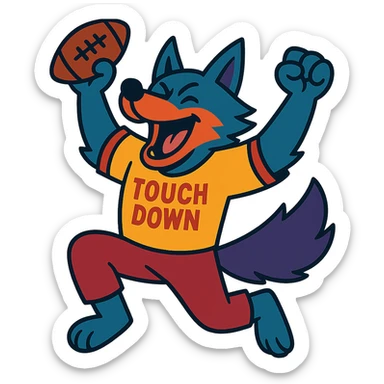 vibrant toon style wolf celebrating a touchdown sticker