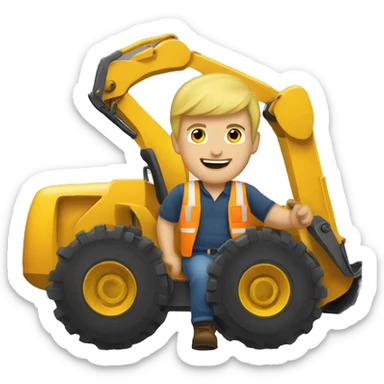 Blonde man driving excavator sticker
