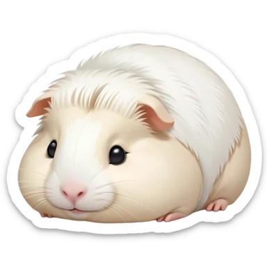 Meme-Worthy Cute Sleeping White Guinea Pig Portrait Emoji, Head resting peacefully with a contented smile, showcasing a delightfully chubby build and a luxuriously soft pure white fur, eyes shut in a serene, cozy nap, Simplified yet hilariously adorable features, highly detailed, glowing with a soft, drowsy light, high shine, relaxed and utterly lovable, stylized with an air of playful laziness, bright and heartwarming, soft glowing outline, capturing the essence of a comically sleepy guinea pig, so meme-worthy it feels like it could instantly become the next viral sensation of adorable slumber! sticker