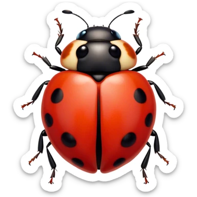 Cinematic Noble Ladybug Portrait Emoji, Poised and charming, with a tiny, rounded red shell adorned with crisp black spots, delicate antennae, and bright, observant eyes, Simplified yet sharply detailed features, highly detailed, glowing with a soft, scarlet radiance, high shine, intelligent and spirited, stylized with an air of natural whimsy, focused and alert, soft glowing outline, capturing the essence of a watchful ladybug that appears ready to scuttle out of the screen with effortless grace! sticker