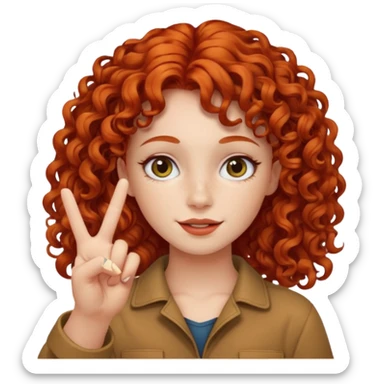 Redheaded girl with curly hair doing peace sign sticker