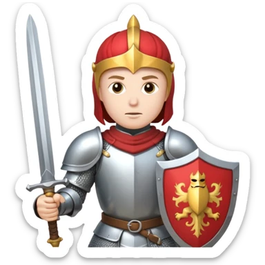 a knight in a fighting stance, wearing bright silver armor and holding a sword sticker
