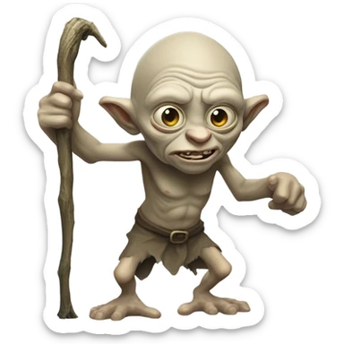 Troll with Gollum features holding a staff sticker